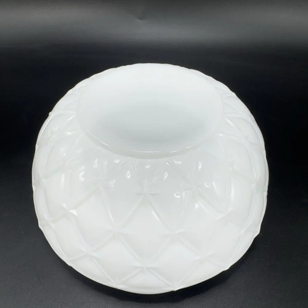 1970S Indiana Glass Milk Glass‎ Quilted Duette Crimped Edges White Dish Bowl VTG